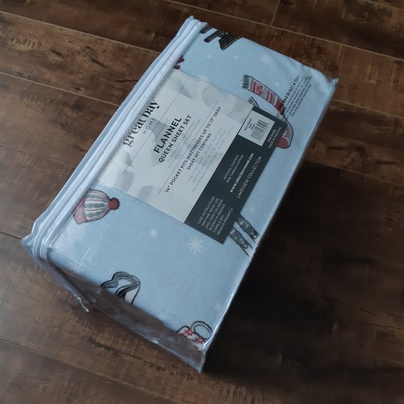 New 4 Piece Winter Fun Light Blue 100% Turkish Cotton Flannel Sheet Set • QUEEN - Picture 7 of 7